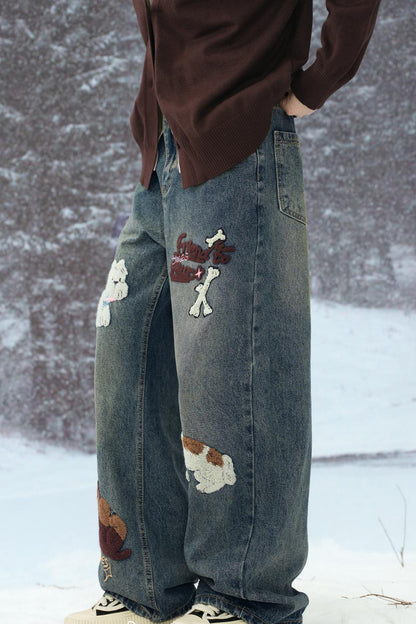 ストレートフィットエンブロイダリーデニムパンツ