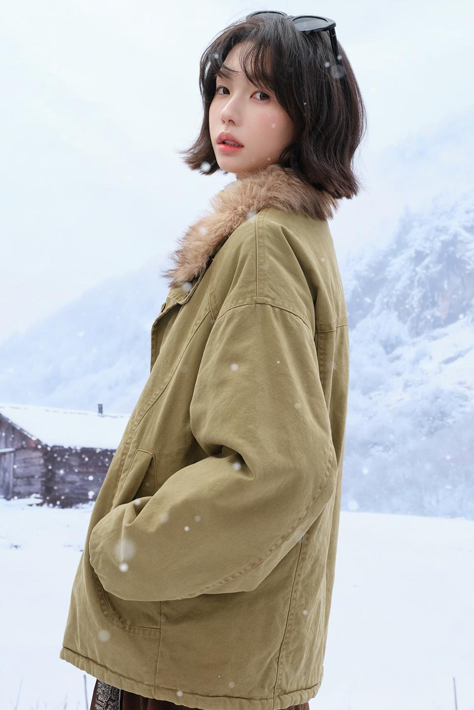 Plush stand collar cotton jacket