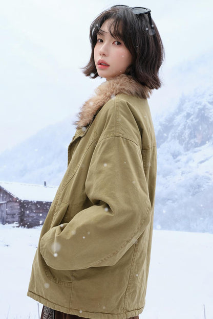 Plush stand collar cotton jacket