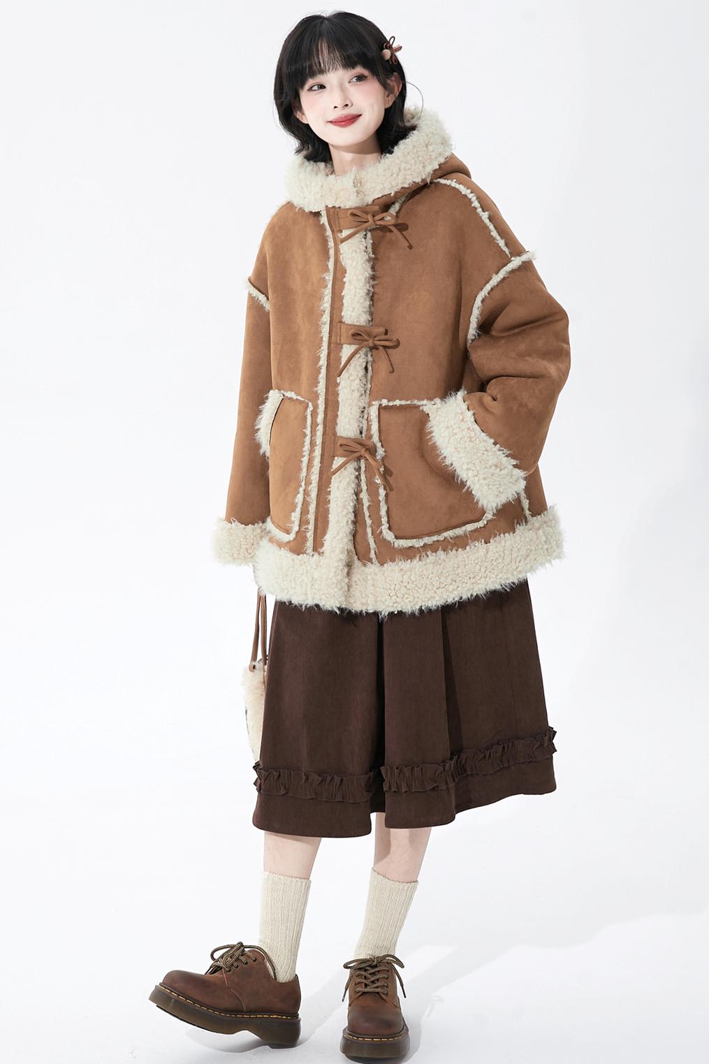 Suede Fur Hooded Coat