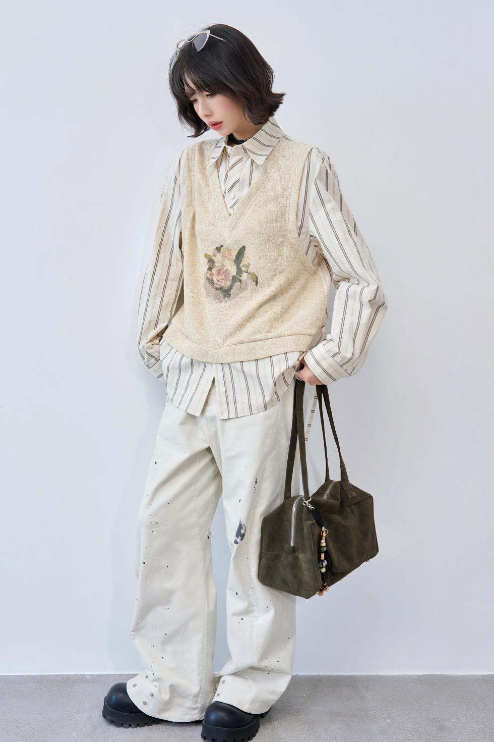 Fake Two-Piece Printed Blouse