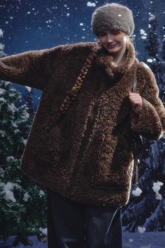 Reversible suede stand collar fur coat