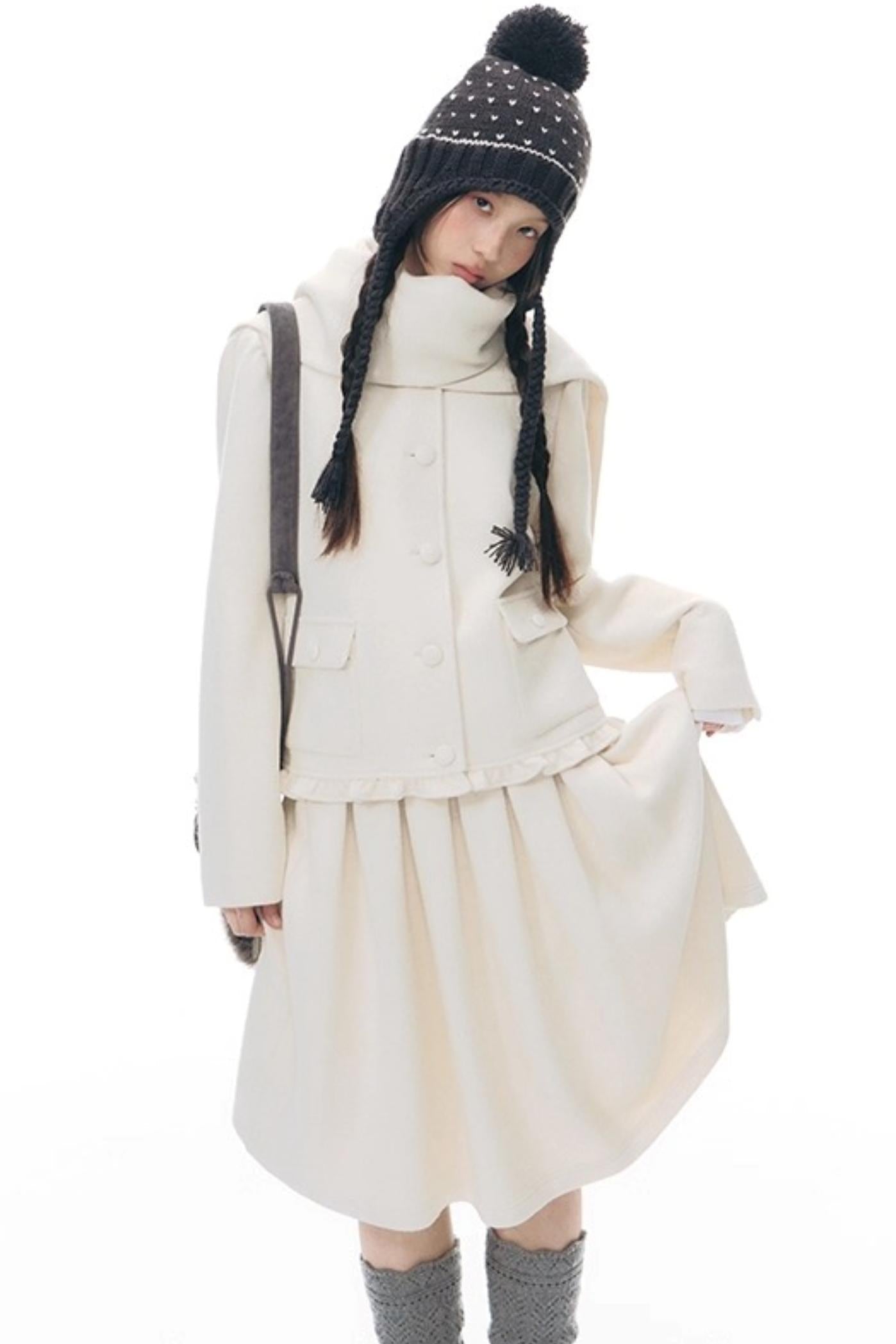 レトロトップス+プレッピープリーツスカート+スカーフ