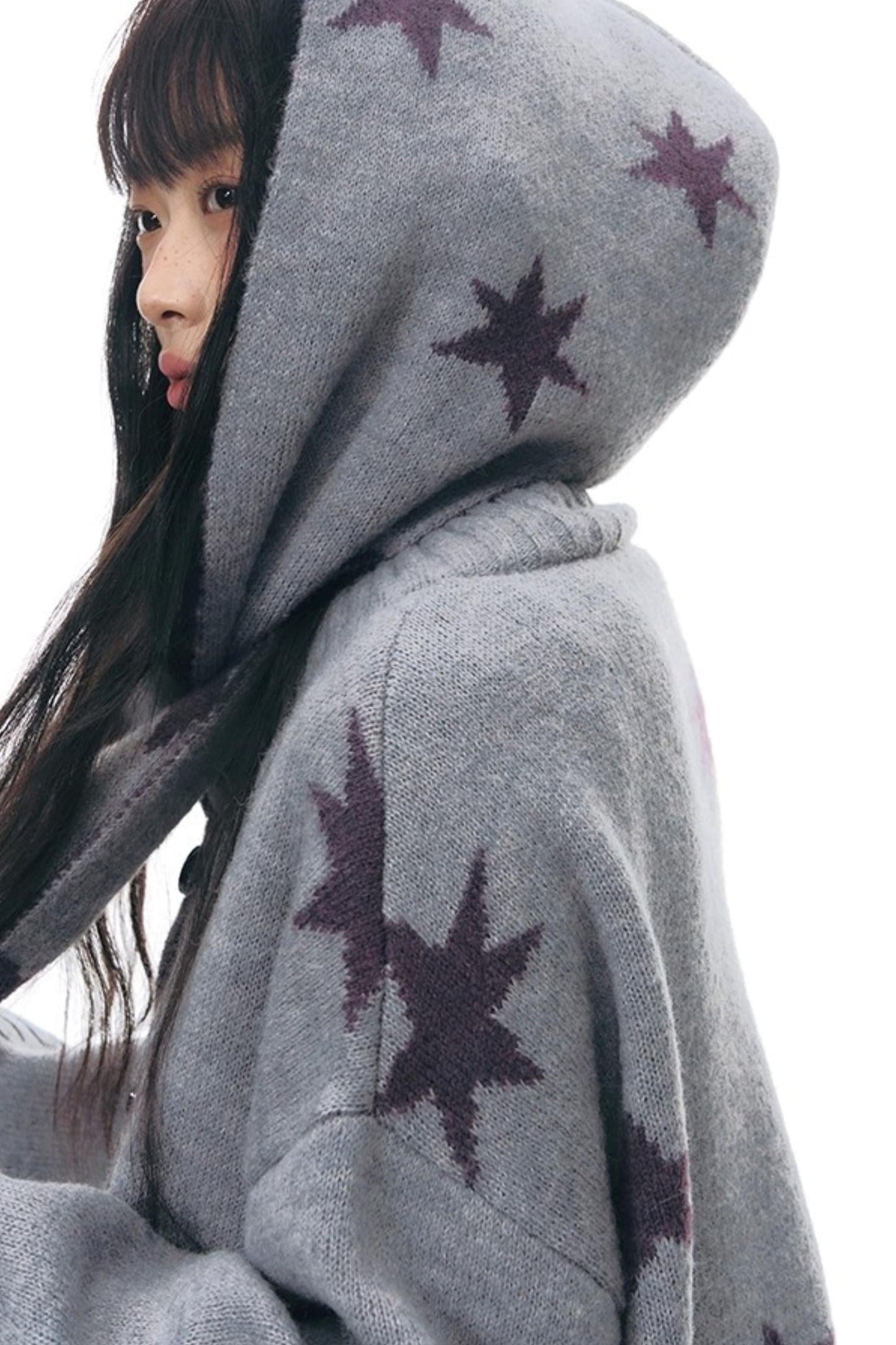 Reversible Star Cardigan + Fur Ball Hooded Scarf