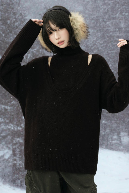 High Neck Layered Style Sweater Set