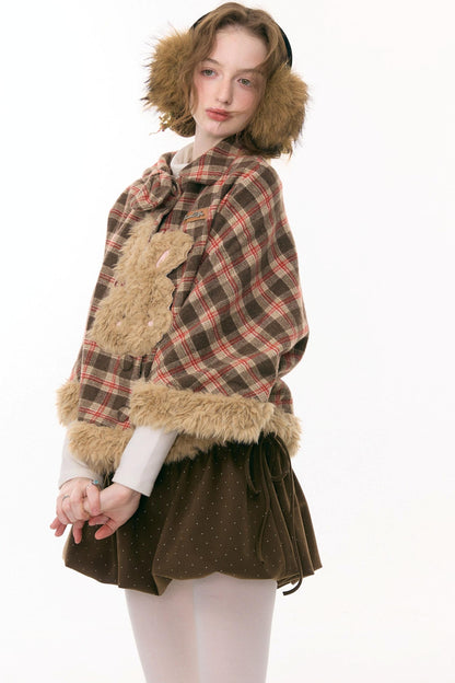 Fairy Tale Plaid Rabbit Cape Coat