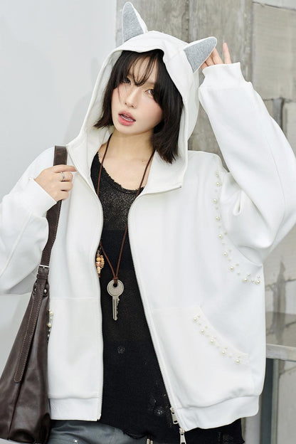 Hooded Ear Loose Fit Jacket