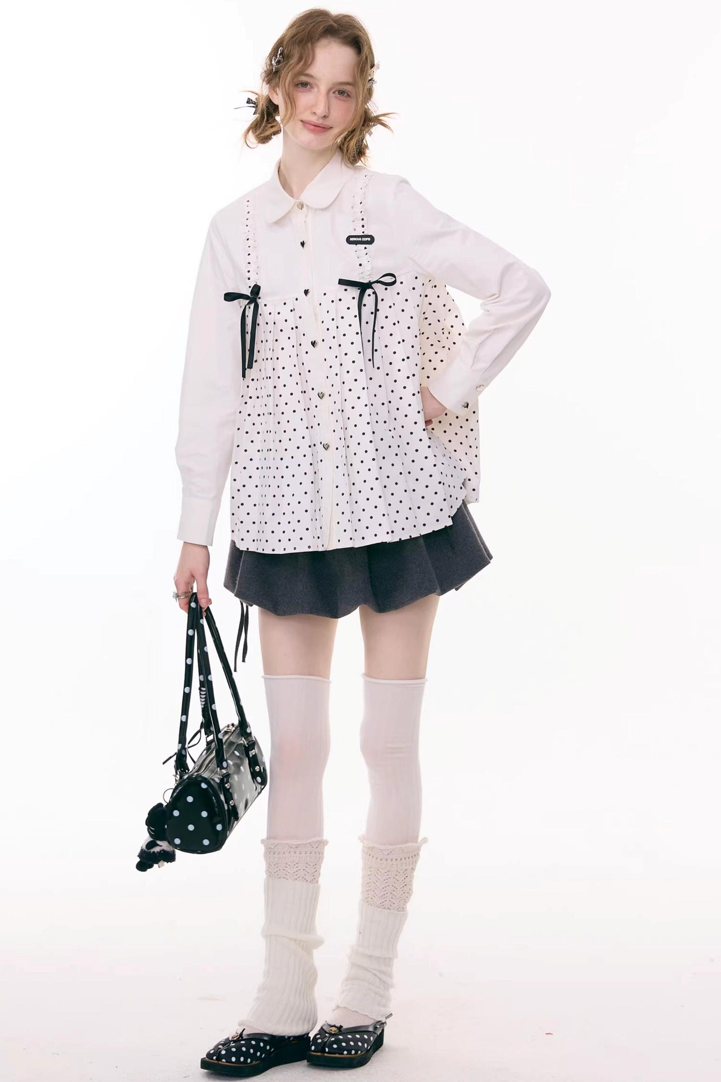 Polka Dot Bow Collar Blouse
