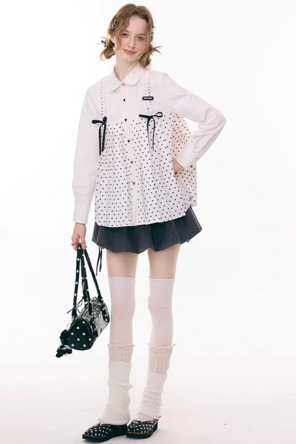 Polka Dot Bow Collar Blouse