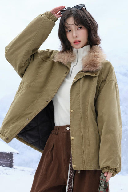 Plush stand collar cotton jacket