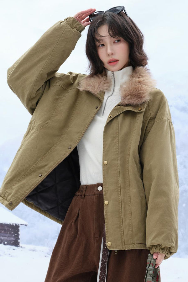 Plush stand collar cotton jacket