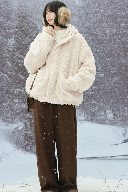 Lamb Wool Hooded Cotton Jacket