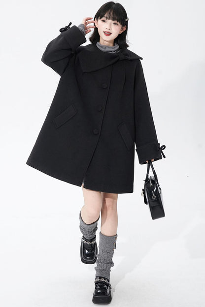 インクダイアシンメトリーウールコート