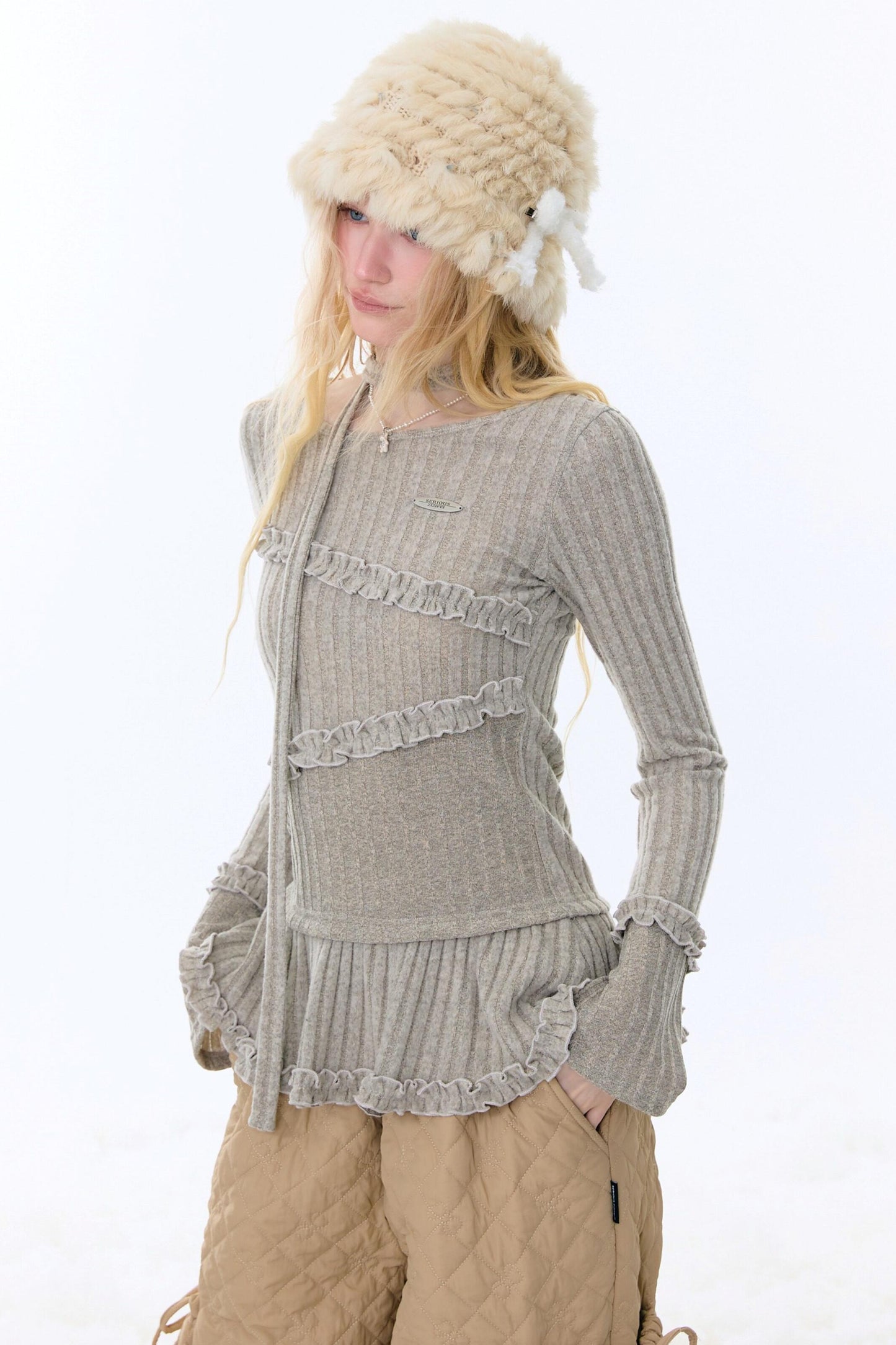 Irregular Ruffle Knit Top