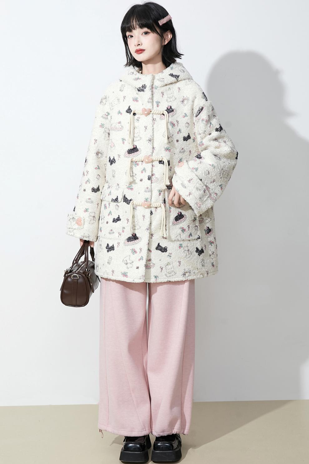 Soft milk velvet hooded coat