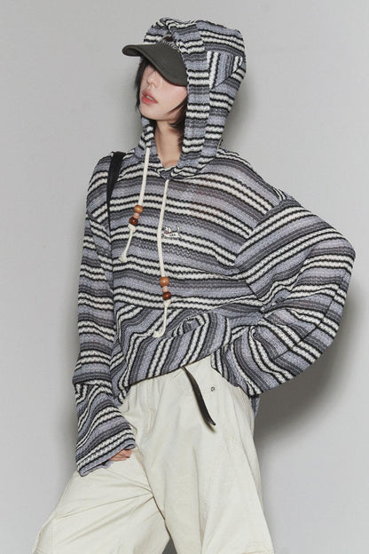 重力条纹连帽上衣