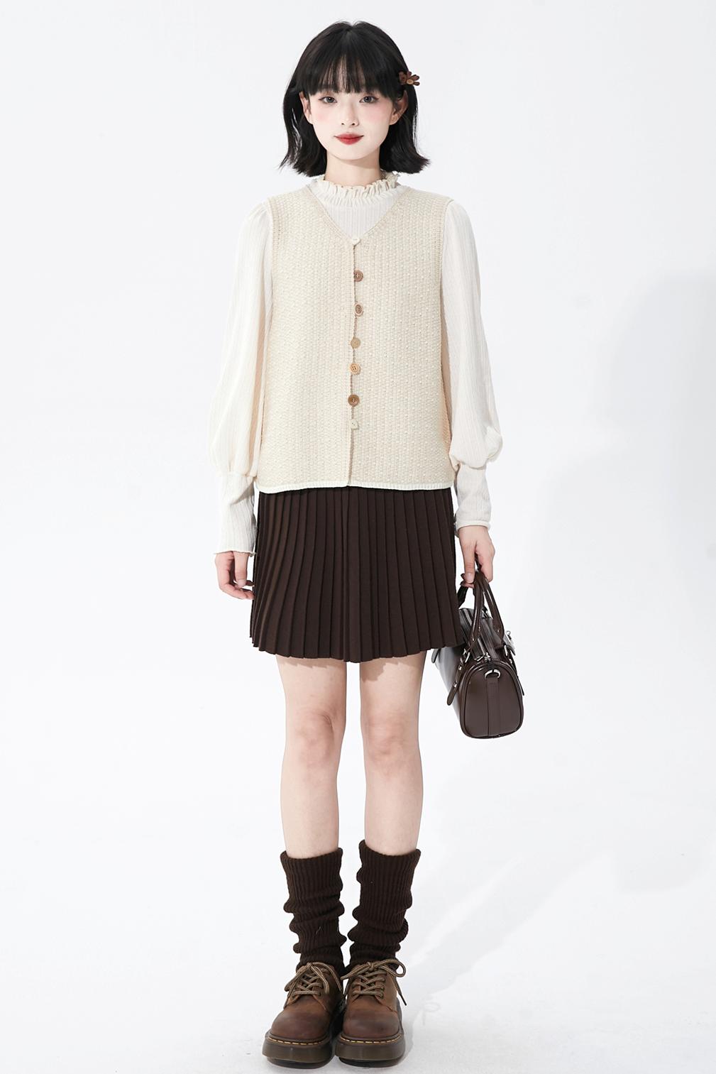 White apricot knit vest cardigan