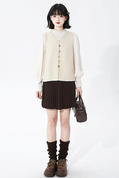 White apricot knit vest cardigan