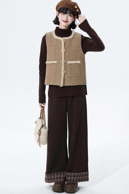 チョコレートチェックニットワイドパンツ