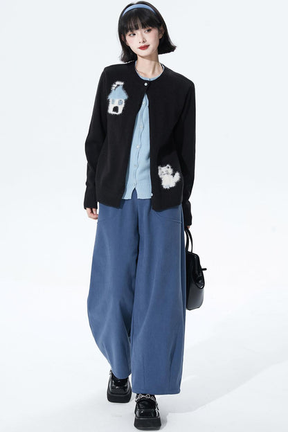 カラーブロックフロッキージャカードカーディガン