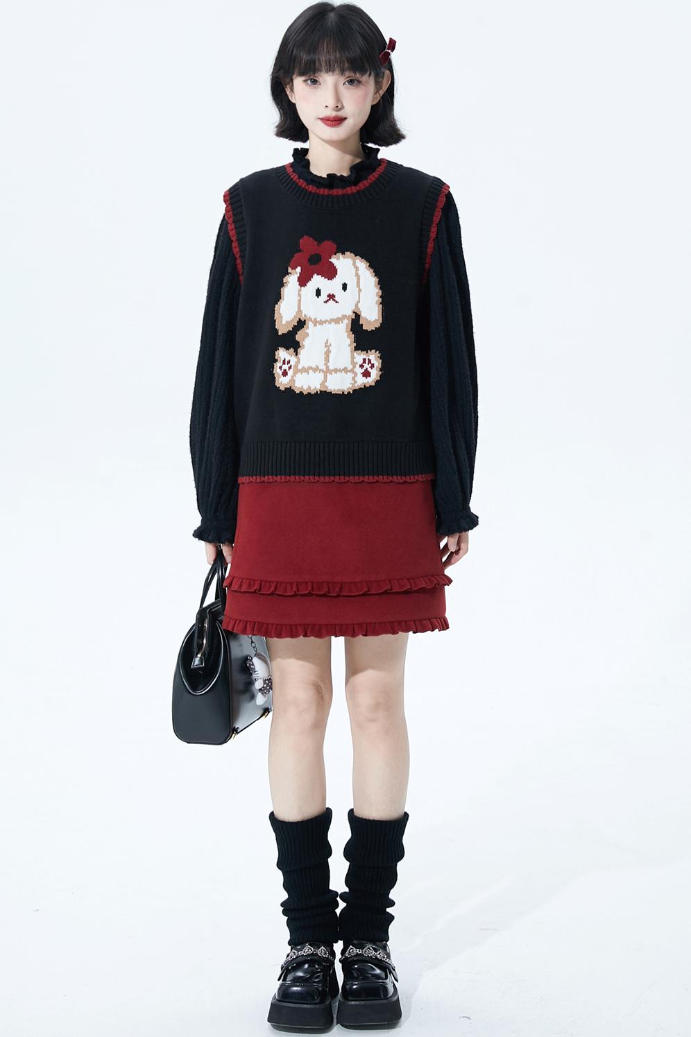 Puppy motif knit vest