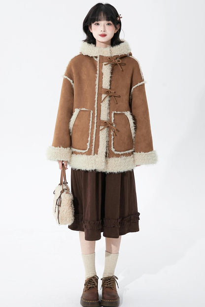 Suede Fur Hooded Coat