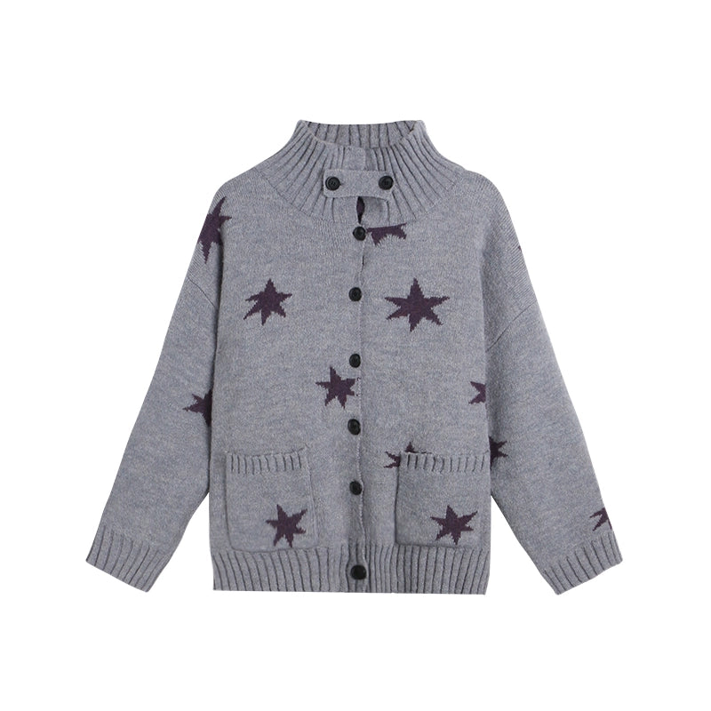 Reversible Star Cardigan + Fur Ball Hooded Scarf