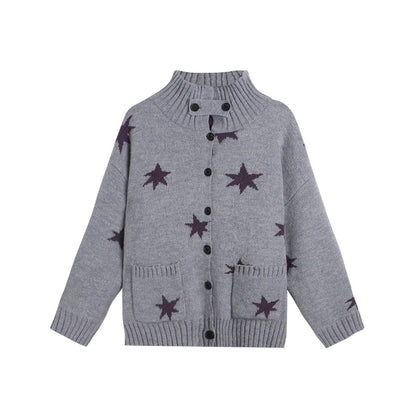 Reversible Star Cardigan + Fur Ball Hooded Scarf