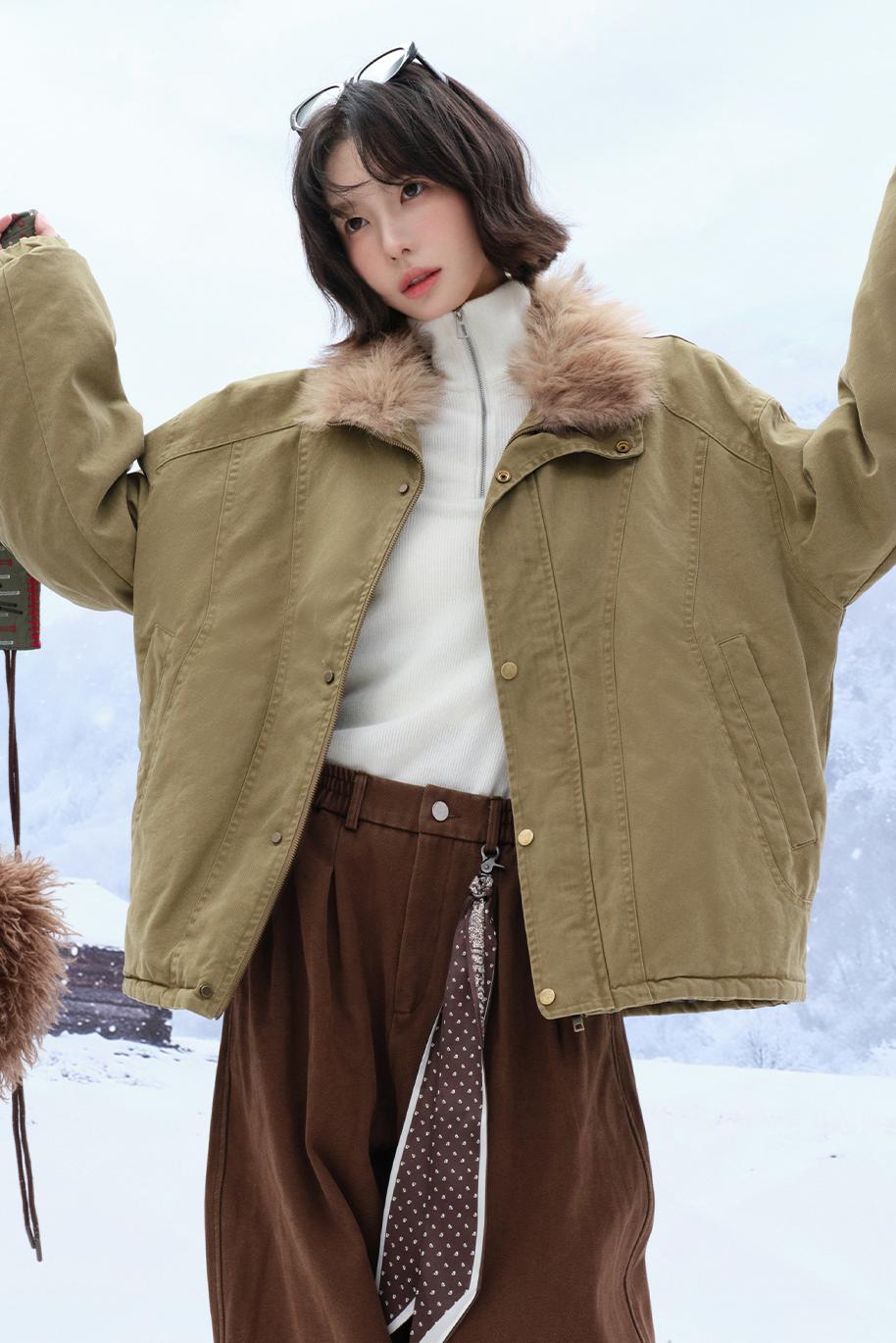 Plush stand collar cotton jacket