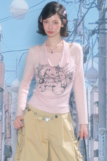 Rabbit Print Halter Top