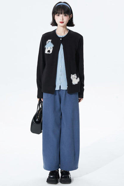 カラーブロックフロッキージャカードカーディガン