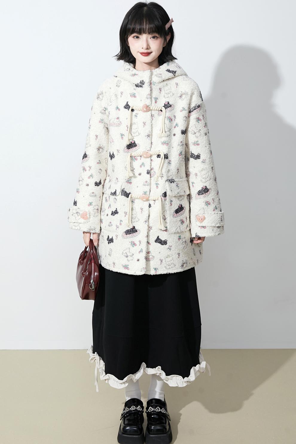 Soft milk velvet hooded coat