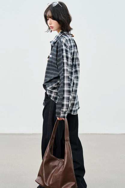 パッチワークストライプカラードシャツ