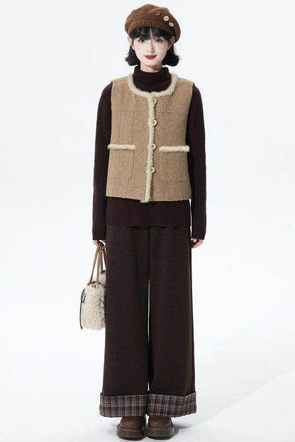 チョコレートチェックニットワイドパンツ