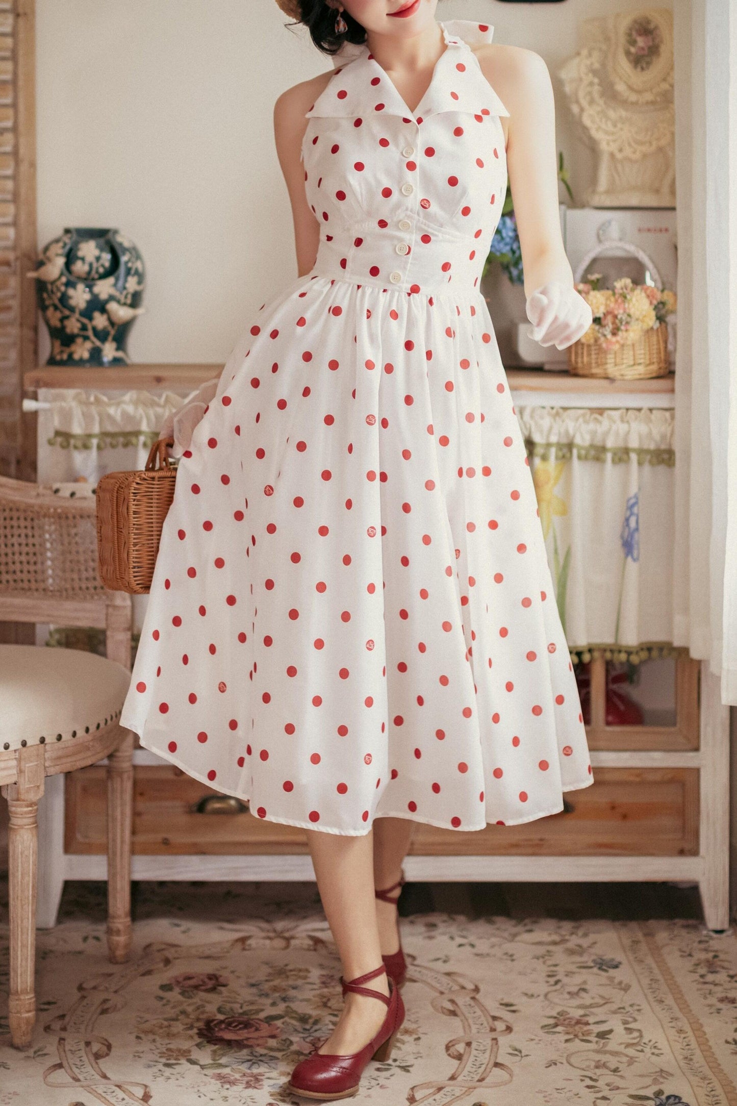 Retro Elegant Halter Neck French Flare Dress