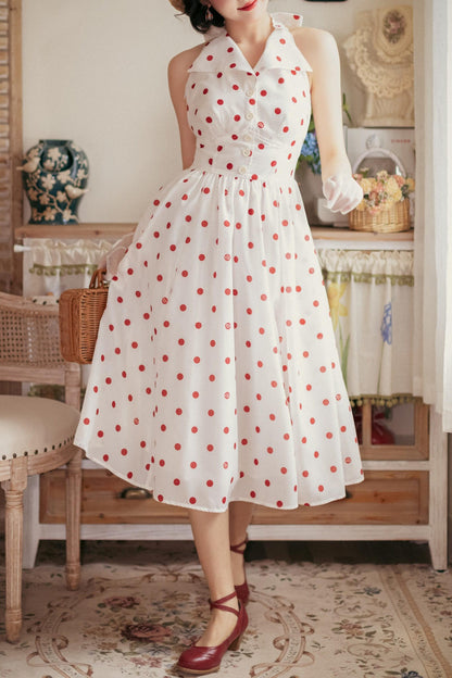 Retro Elegant Halter Neck French Flare Dress