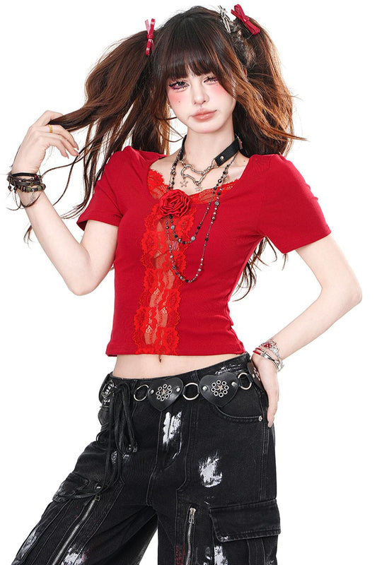 Lace Trim Elegant T-Shirt