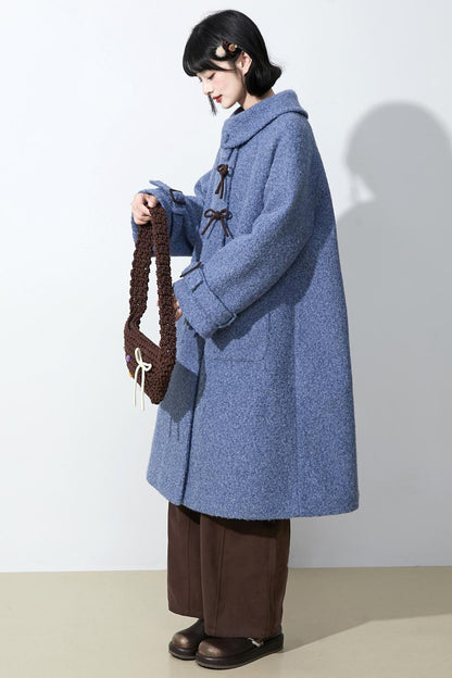 ヘイズブルーボウノットウールコート