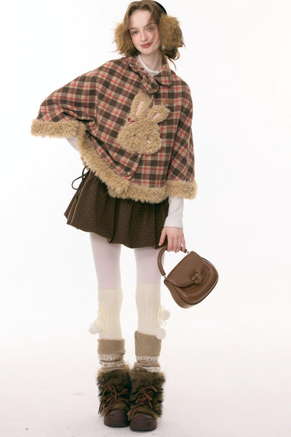 Fairy Tale Plaid Rabbit Cape Coat