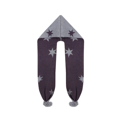 Reversible Star Cardigan + Fur Ball Hooded Scarf