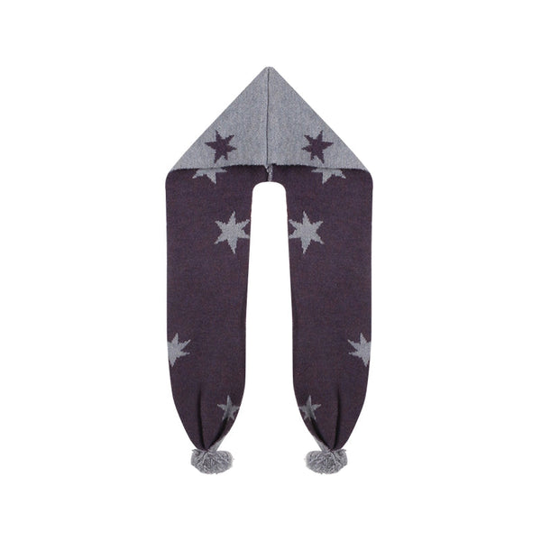 Reversible Star Cardigan + Fur Ball Hooded Scarf