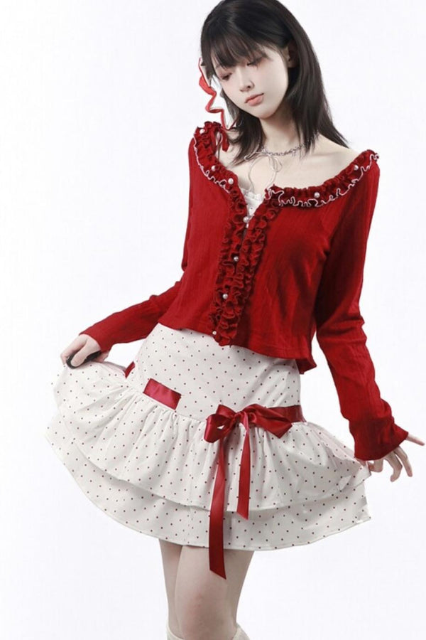 Sugar Berry Dot Knit Dress + Cardigan