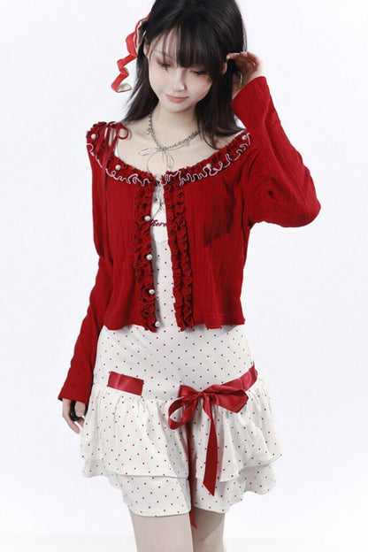 Sugar Berry Dot Knit Dress + Cardigan