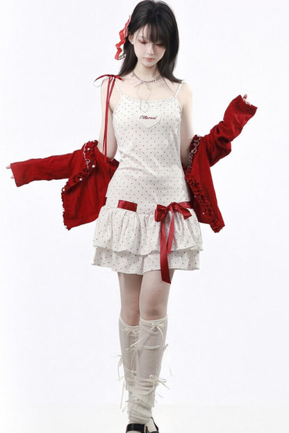 Sugar Berry Dot Knit Dress + Cardigan
