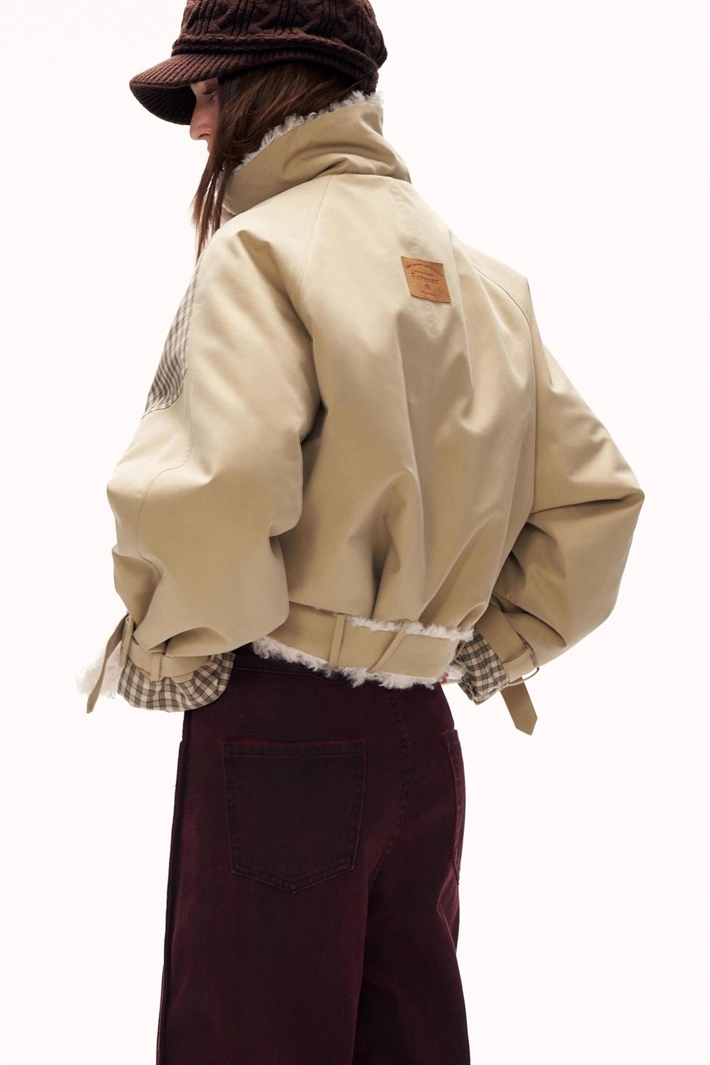 Plaid Patchwork Fur Collar Jacket