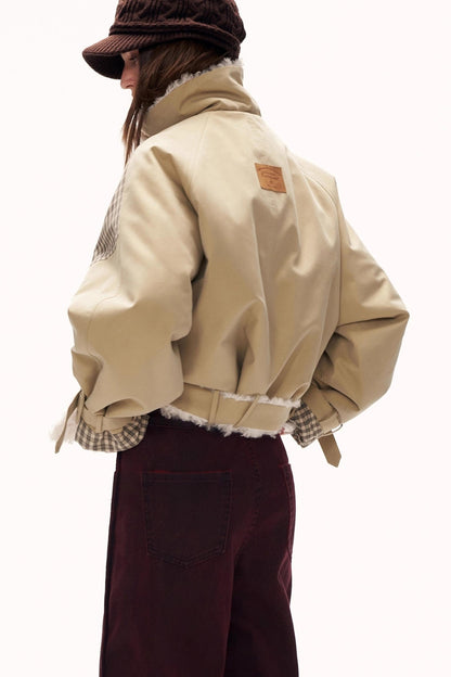 Plaid Patchwork Fur Collar Jacket