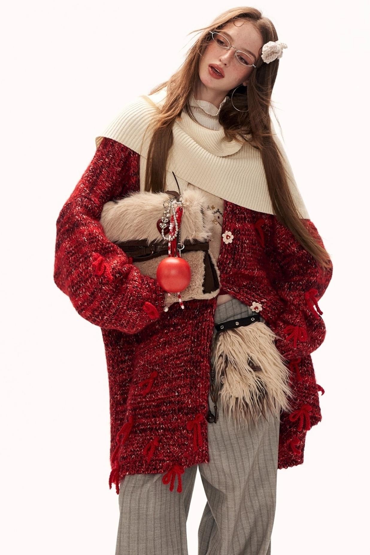 Retro Bow Button Knit Cardigan