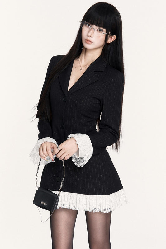 ストライプレースパッチワークドレス