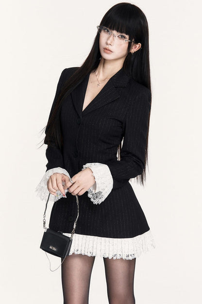 ストライプレースパッチワークドレス