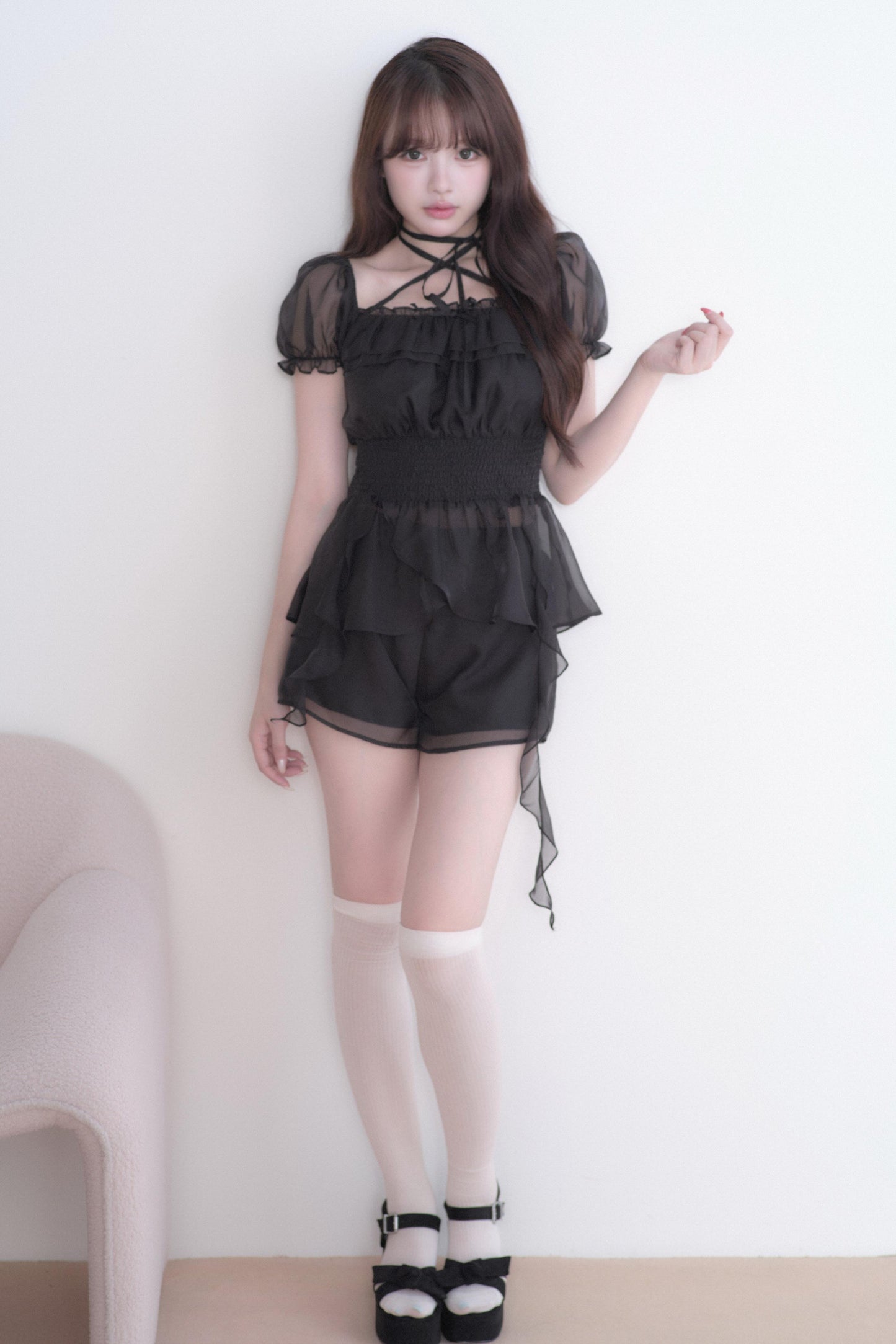 Misty Lace Off-Shoulder Girly Top + Skirt